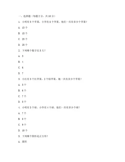 幼儿升小学衔接数学试卷