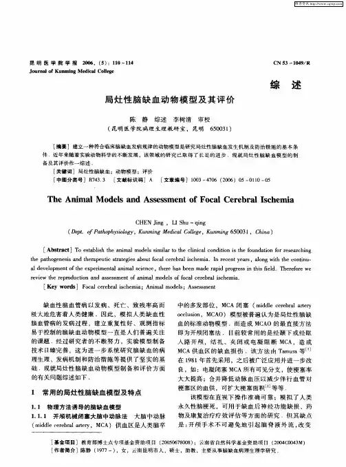 局灶性脑缺血动物模型及其评价