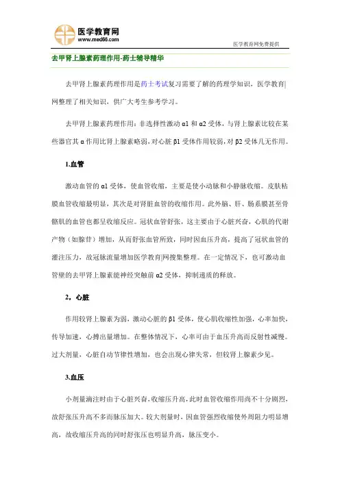 去甲肾上腺素的来源及化学以及药理作用