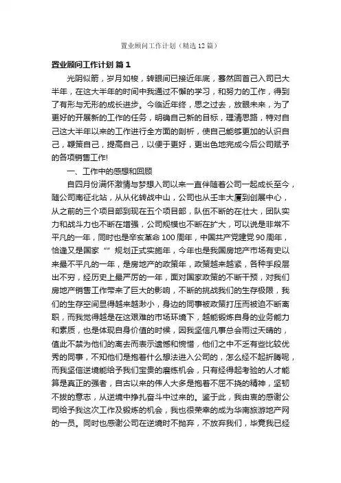 置业顾问工作计划（精选12篇）