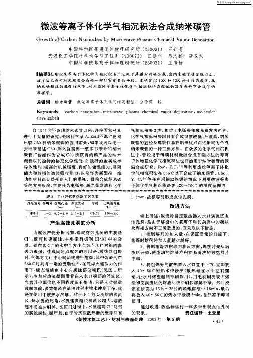 微波等离子体化学气相沉积法合成纳米碳管