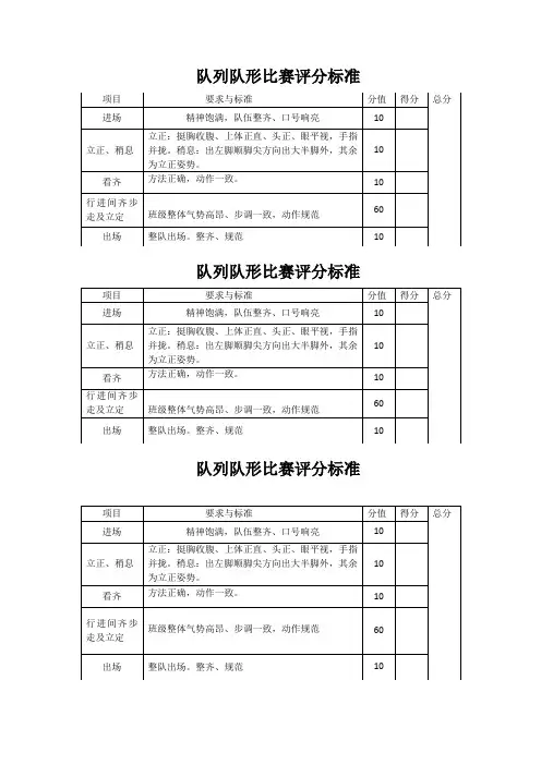 队列队形比赛评分标准