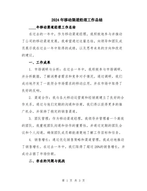 2024年移动渠道经理工作总结