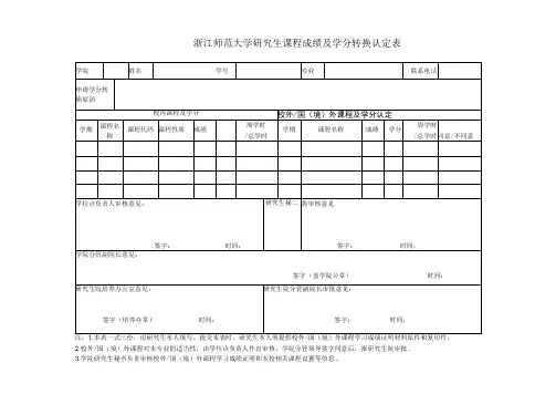 华东师范大学插班生成绩及学分转换认定表