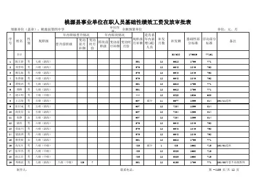 桃源四中事业单位绩效工资审批表 
