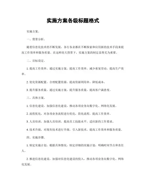 实施方案各级标题格式