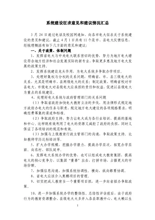 系统建设征求意见和建议情况汇总