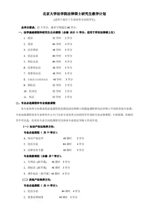北京大学法学院法律硕士研究生教学计划