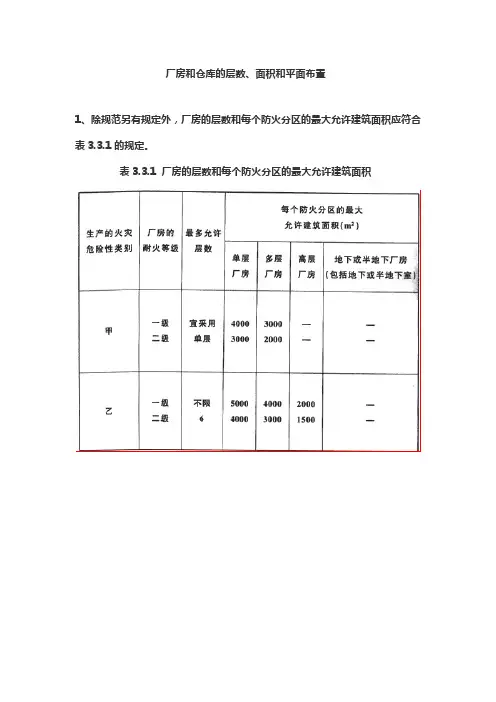 厂房和仓库的层数、面积和平面布置