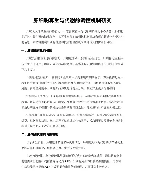 肝细胞再生与代谢的调控机制研究