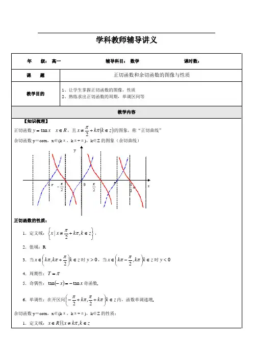 高一数学正切函数和余切函数的图像与性质2(教师版)