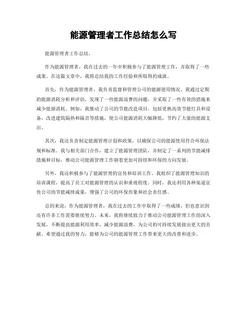 能源管理者工作总结怎么写