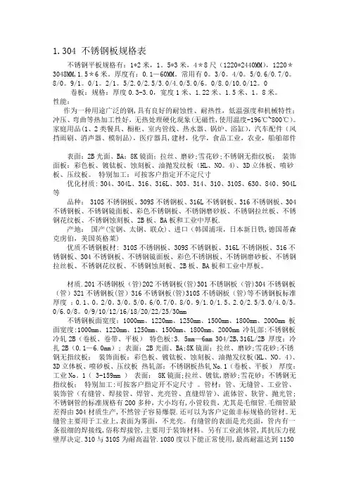 不锈钢板规格表