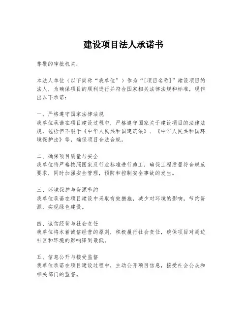 建设项目法人承诺书