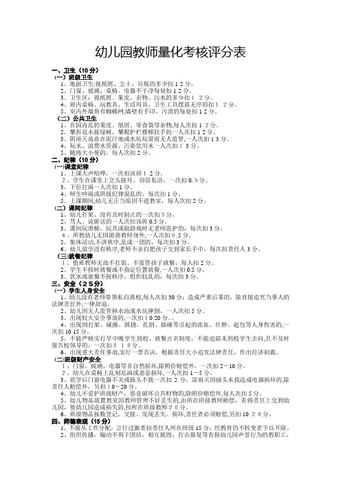 幼儿园教师量化考核评分表