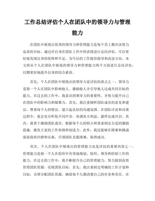 工作总结评估个人在团队中的领导力与管理能力