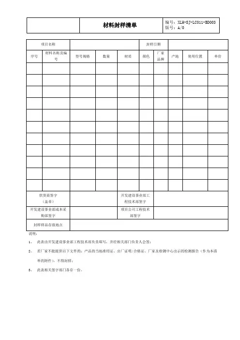 材料封样清单