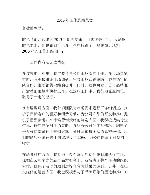 2013年工作总结范文