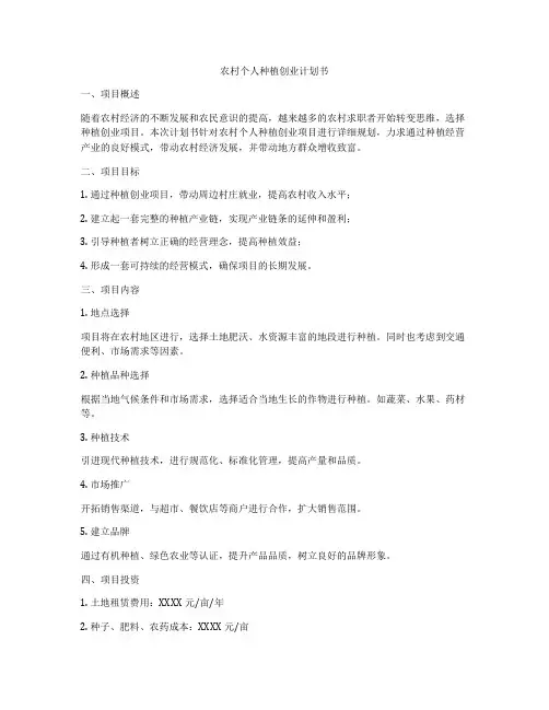 农村个人种植创业计划书