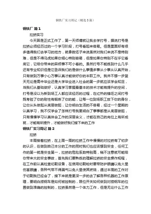 钢铁厂实习周记（精选5篇）