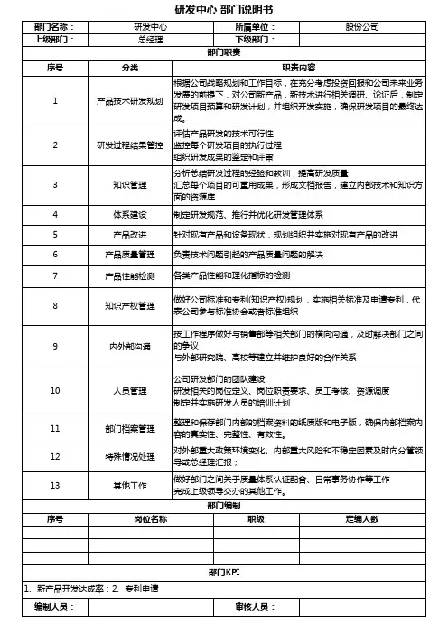 研发中心部门说明书