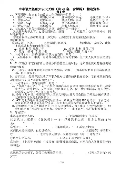 中考语文基础知识天天练(共20套,含解析)-精选资料