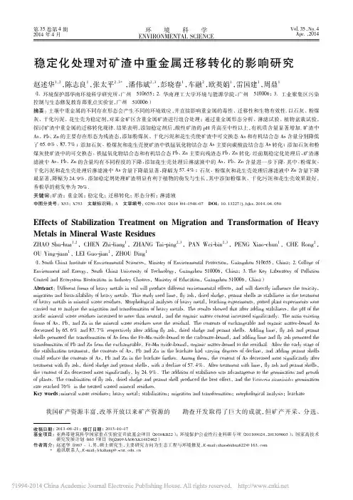 稳定化处理对矿渣中重金属迁移转化的影响研究