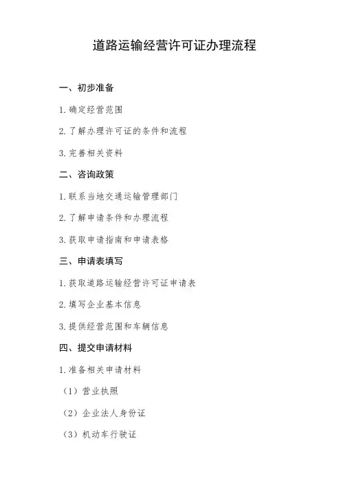 道理运输经营许可证办理流程