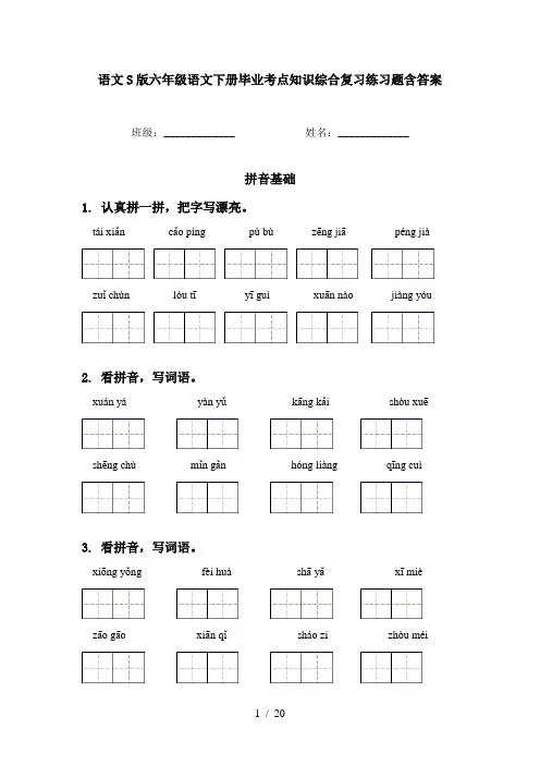 语文S版六年级语文下册毕业考点知识综合复习练习题含答案