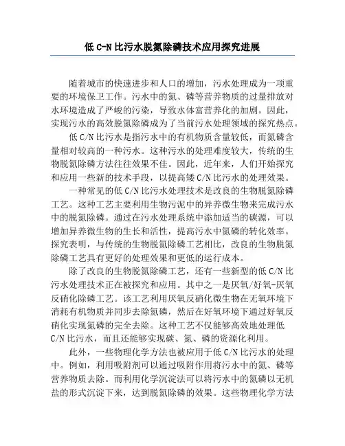 低C-N比污水脱氮除磷技术应用研究进展