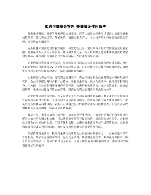加强内部资金管理 提高资金使用效率