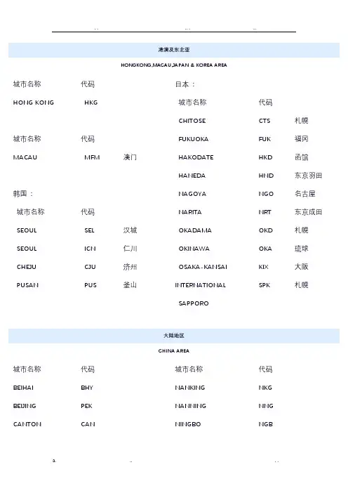 国际国内城市三字代码查询-城市航空代码表