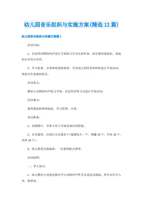 幼儿园音乐组织与实施方案(精选12篇)