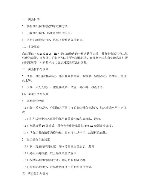 血红蛋白的测定实验报告