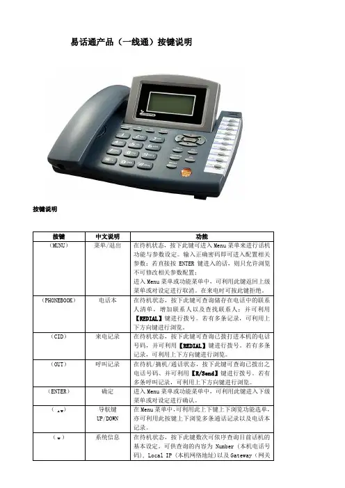 一线通产品按键说明书