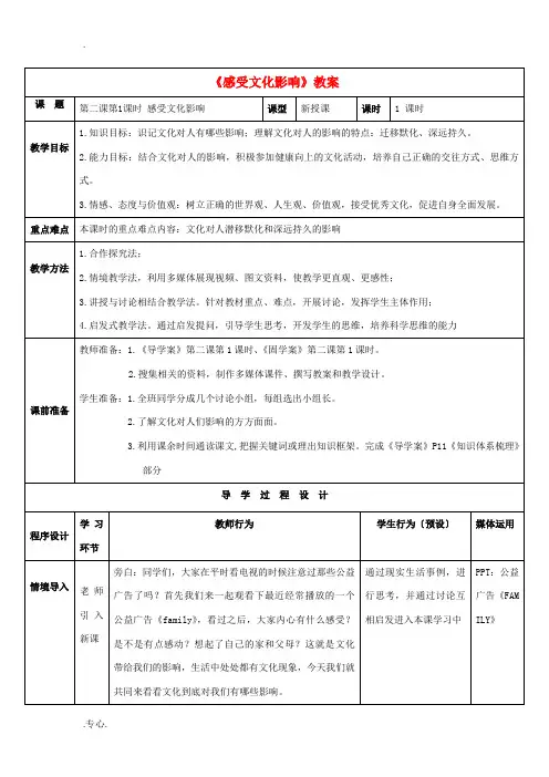 高中政治 第1单元 2.1感受文化影响教案 新人教版必修3-新人教版高二必修3政治教案