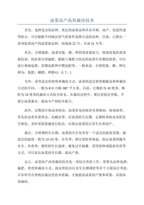 油菜高产高效栽培技术