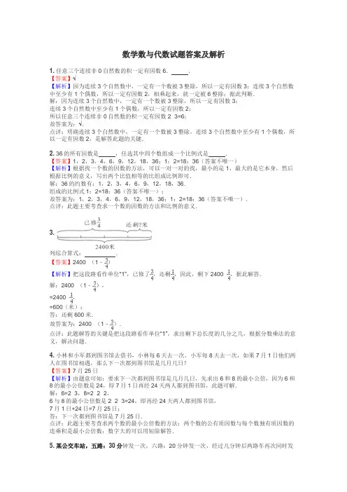 数学数与代数试题答案及解析
