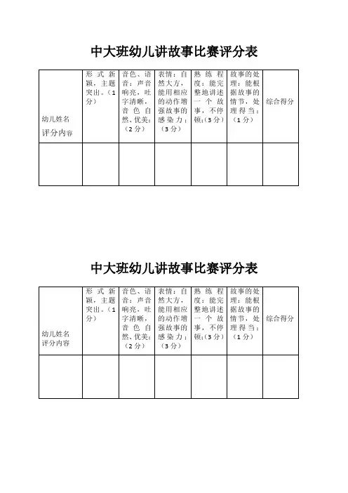 中大班幼儿讲故事比赛评分表