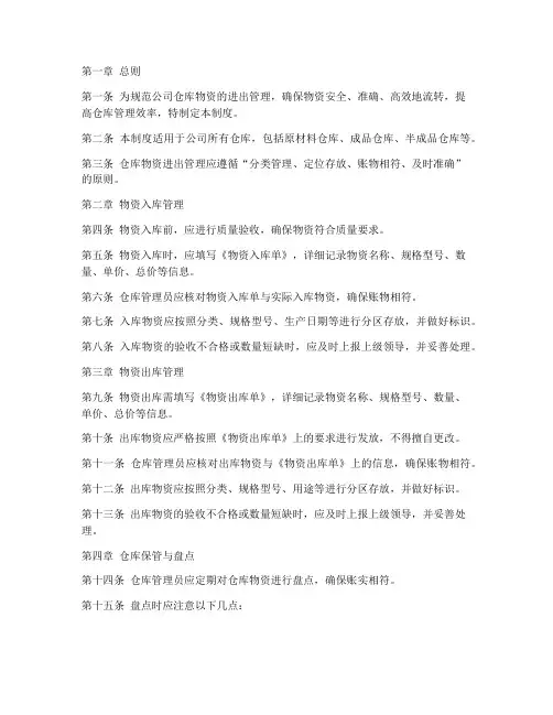 仓库管理物资进出管理制度