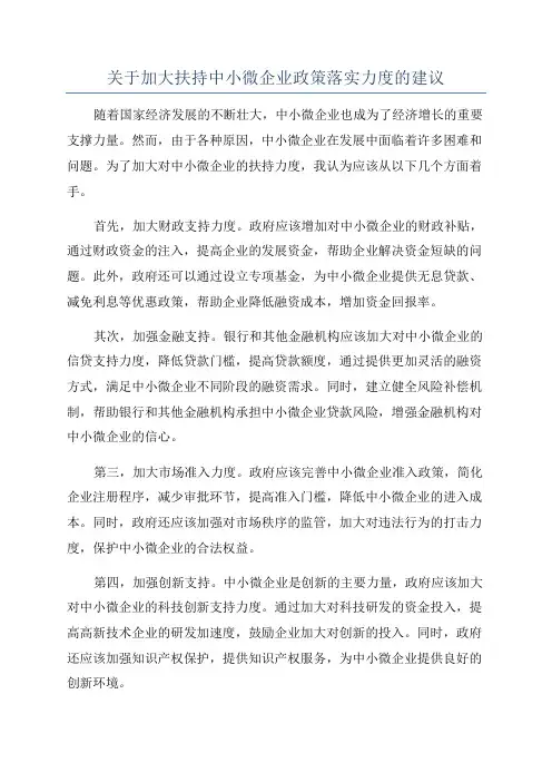 关于加大扶持中小微企业政策落实力度的建议