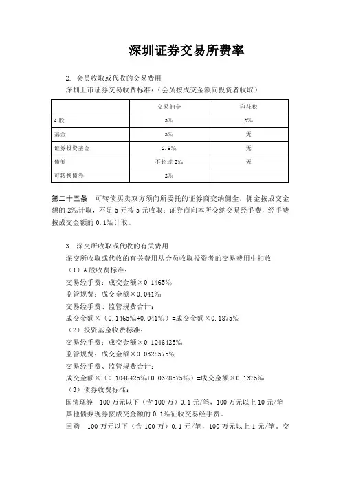 深圳证券交易所费率