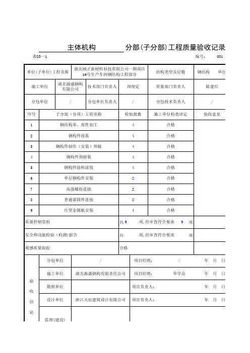 筑业=主体结构分部(子分部)工程质量验收记录