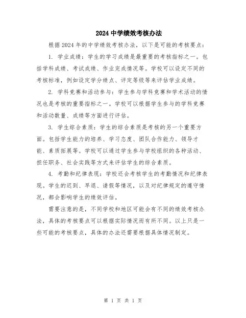 2024中学绩效考核办法