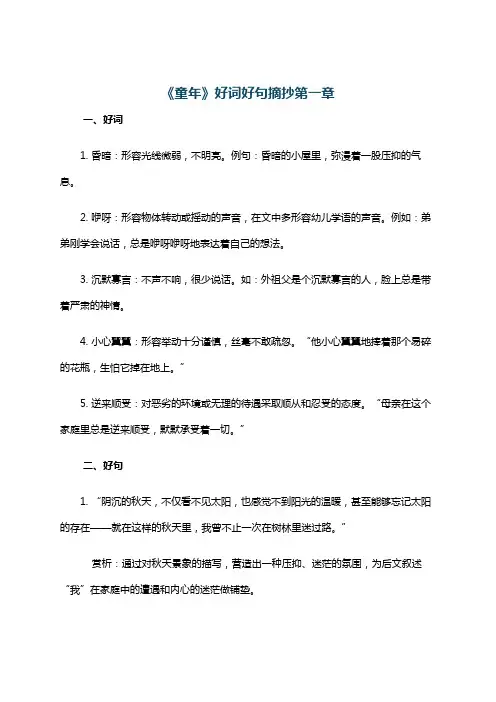 《童年》好词好句摘抄第一章
