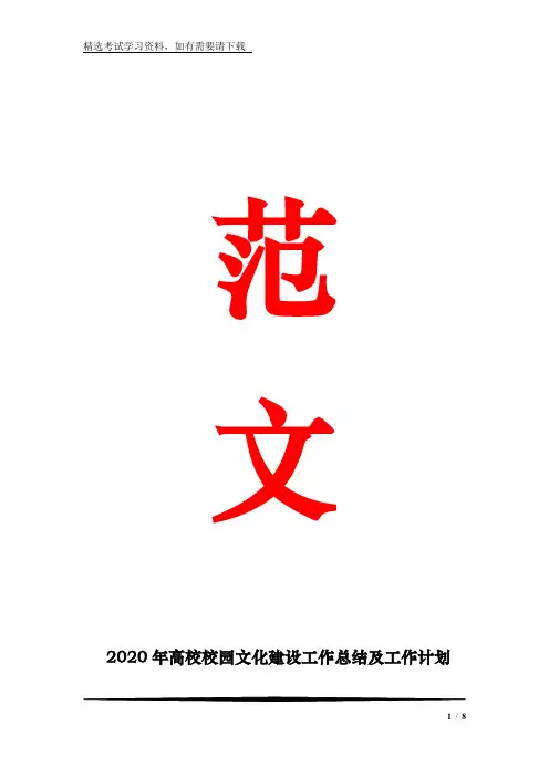 2020年高校校园文化建设工作总结及工作计划