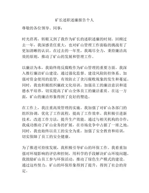 矿长述职述廉报告个人