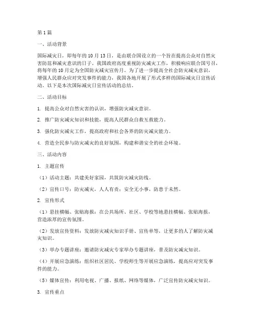 国际减灾日宣传活动总结(3篇)