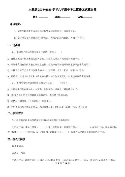 人教版2019-2020学年九年级中考二模语文试题B卷(模拟)