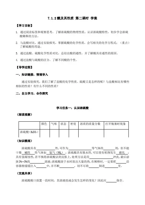 鲁教版化学九年级下册酸及其性质 第2课时 学案